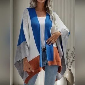 New Elegant Colorblock Open Front Poncho
